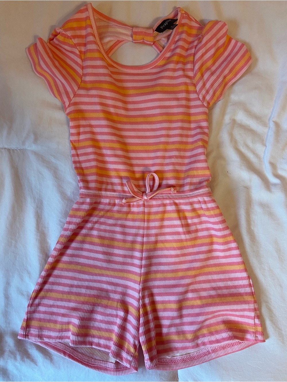 Striped Pink & Yellow Girls' Short Sleeve Romper